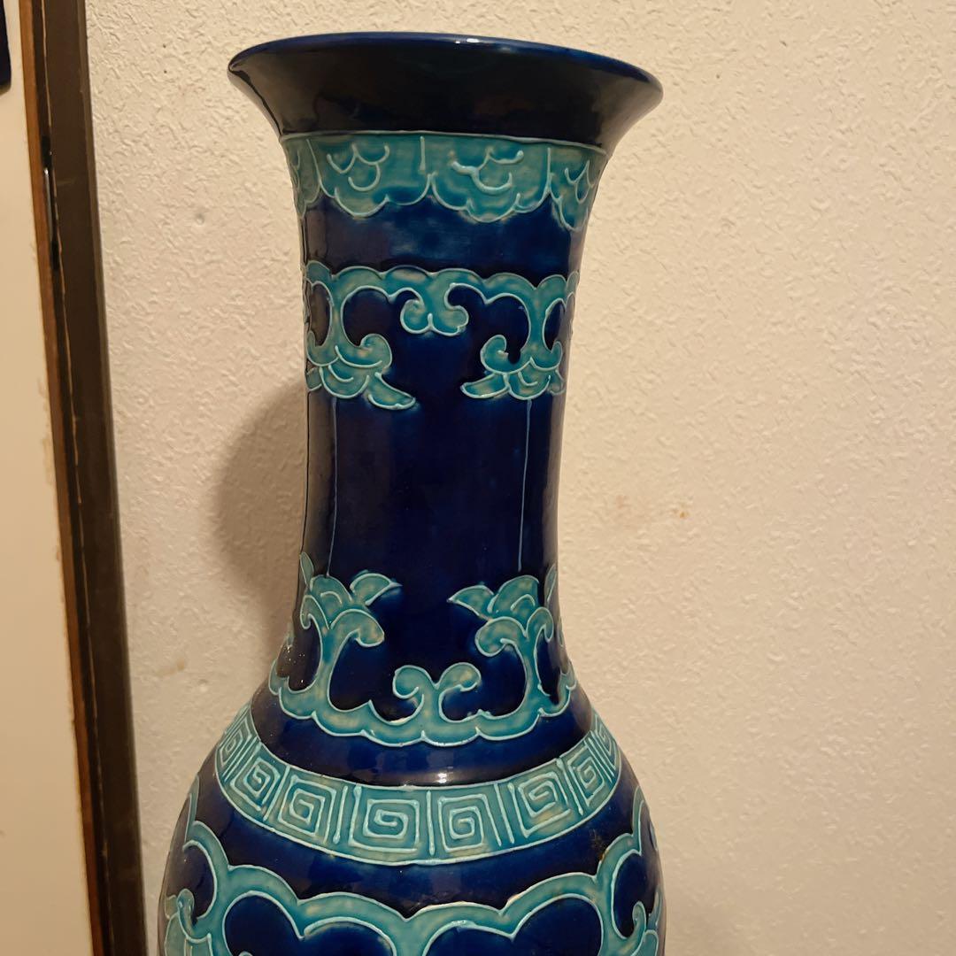 レア】九谷焼 花瓶 寿字文 交趾風 瑠璃色 吉祥 縁起物 - メルカリ