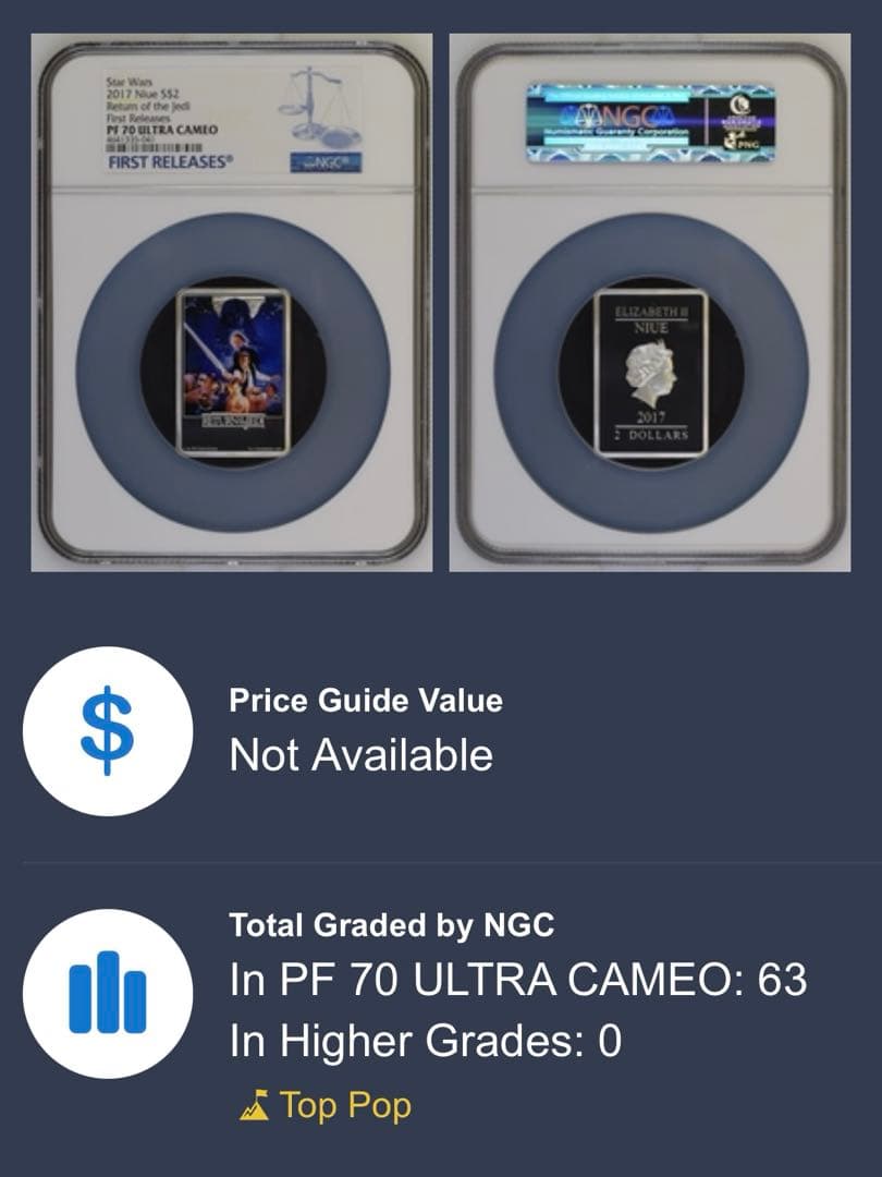 NGC PF70】2017 スター・ウォーズ「ジェダイの帰還」銀貨 ニウエ NGC