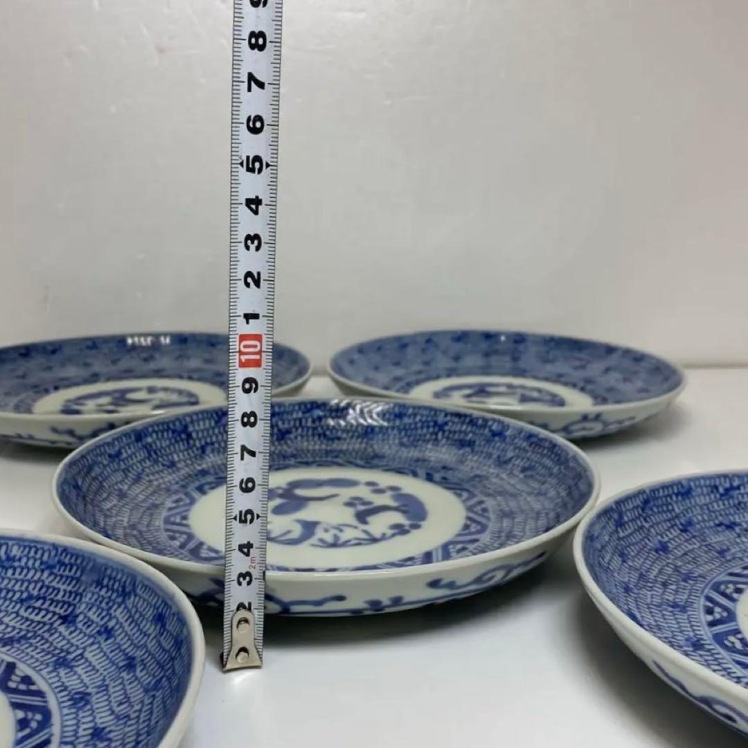 古伊万里 染付 みじんこ七寸皿 5枚 直径21.5㎝ タカチ 東さ
