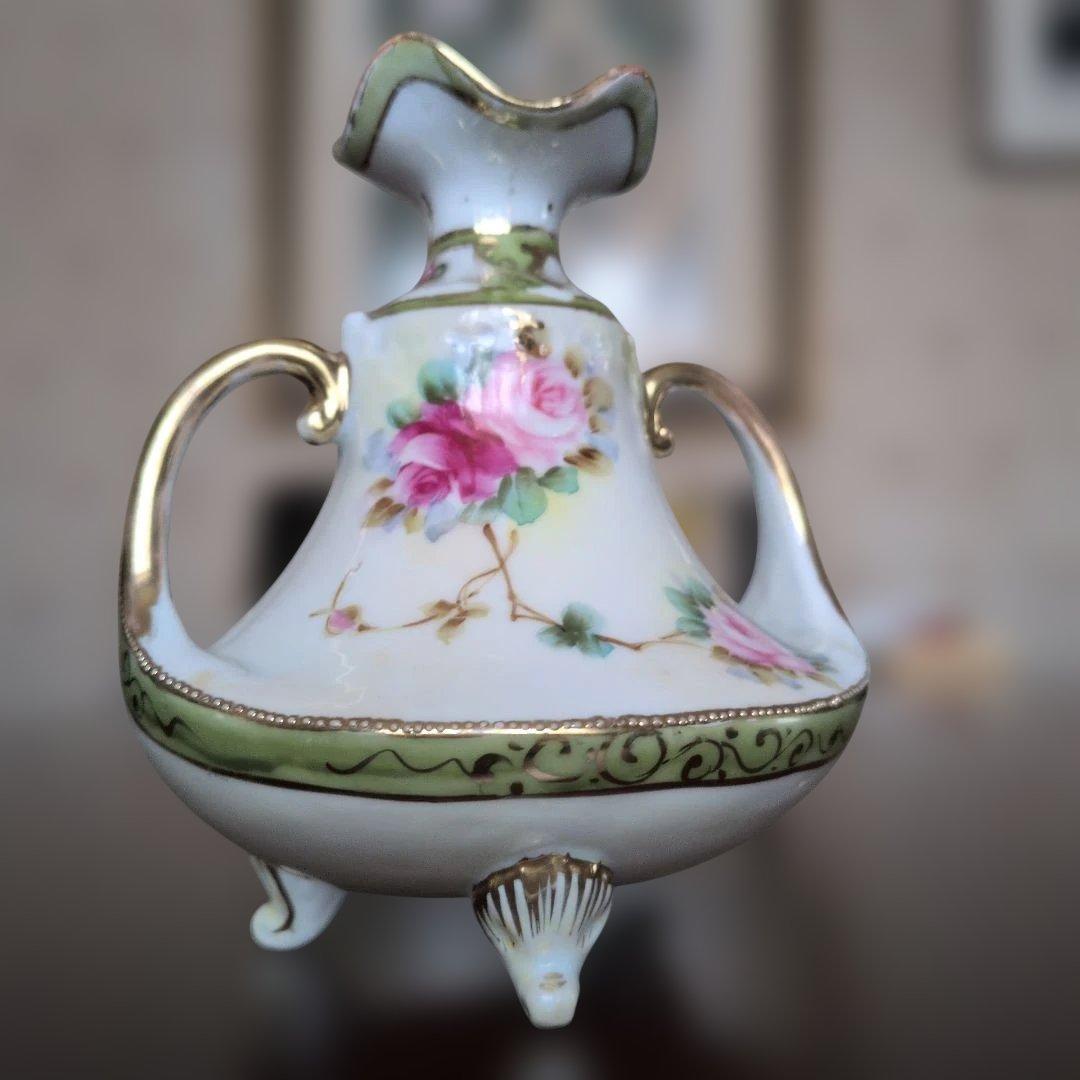 オールドノリタケ（ニッポン印）両手付薔薇花瓶 美術品・アンティーク