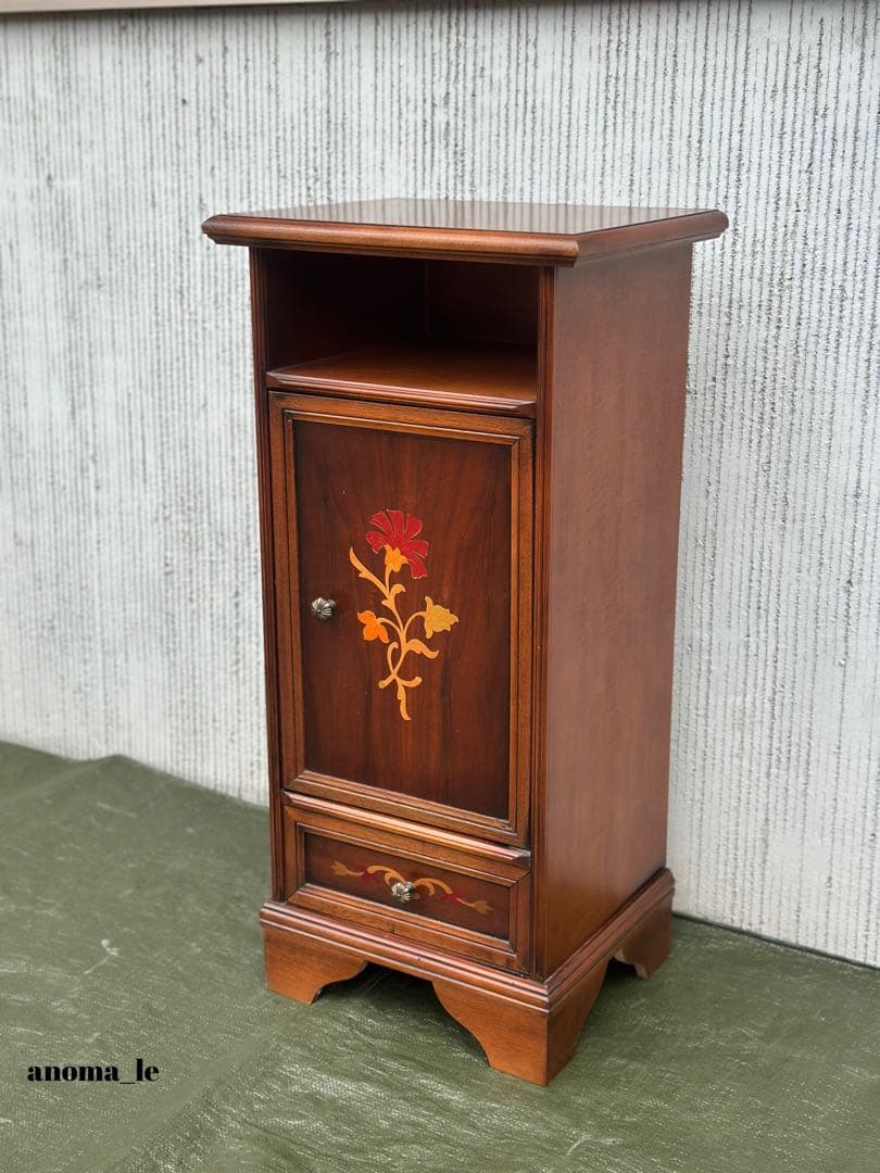 サイドチェスト】イタリア 木製 象嵌細工 収納 引出 花台 飾り台