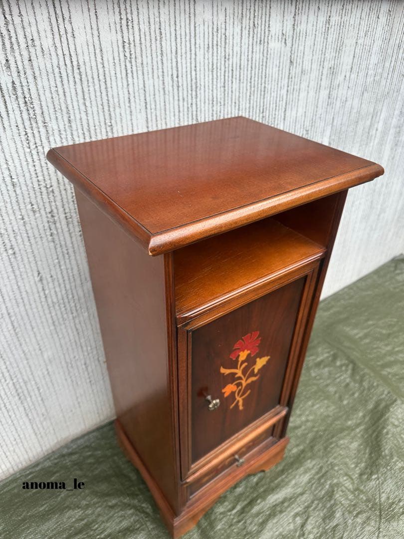 サイドチェスト】イタリア 木製 象嵌細工 収納 引出 花台 飾り台