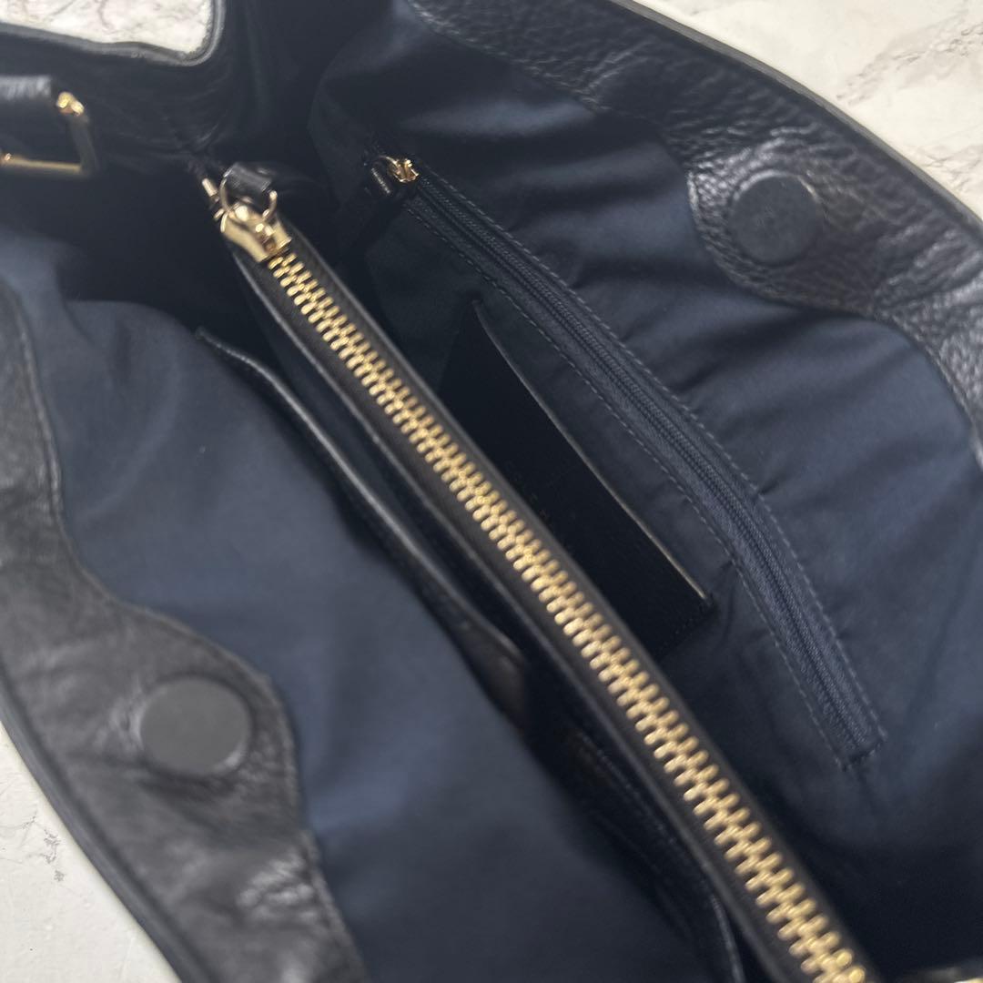 COLEHAAN コールハーン 本革 レザー ハンドバッグ 黒ブラック金ゴールド