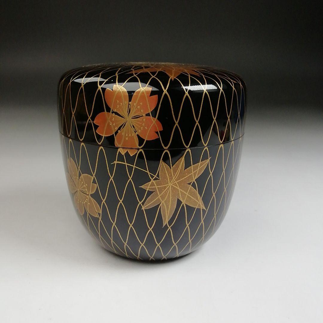 T932 棗 『網春秋蒔絵』『内銀地』『清水庄三 作』 共箱 茶道具