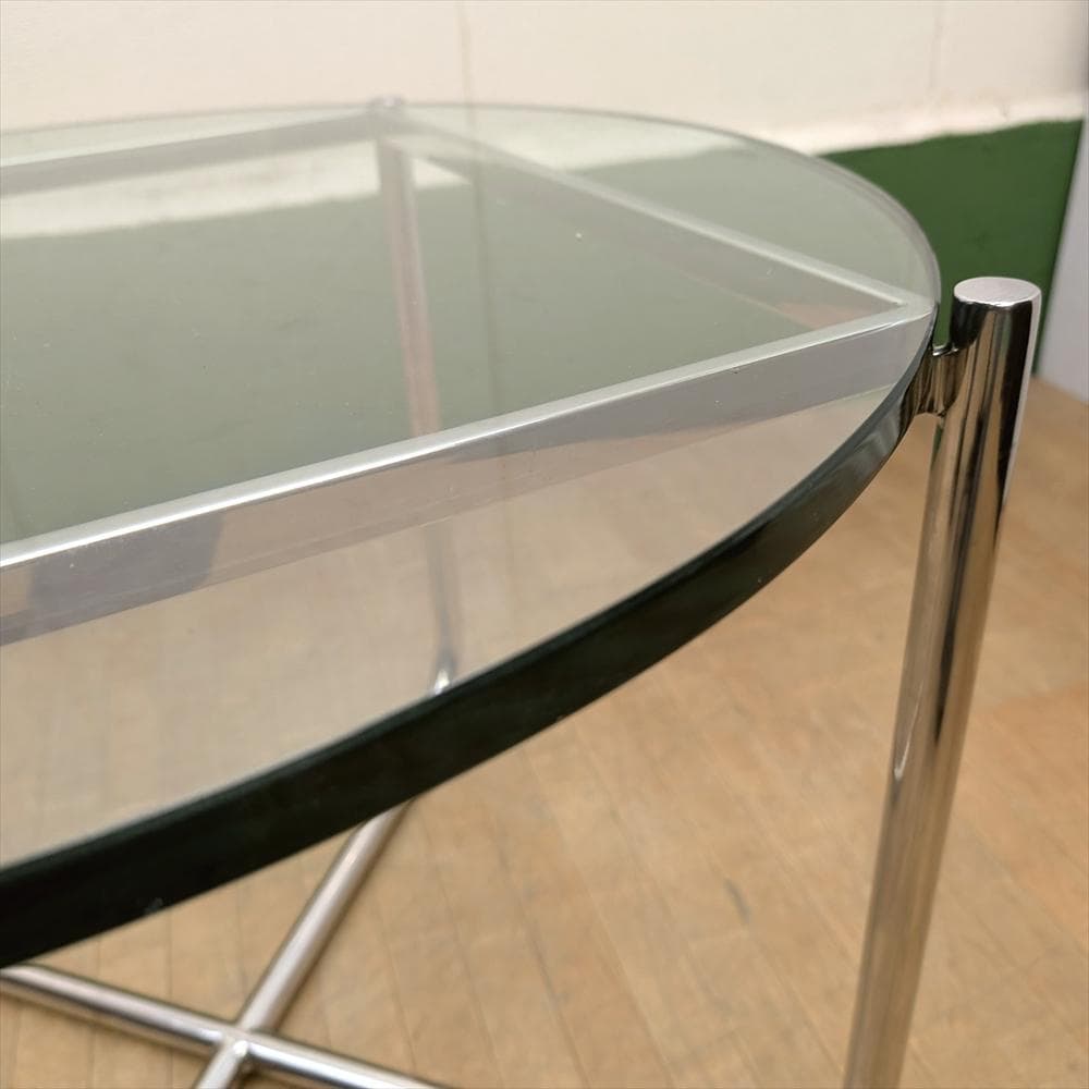 美品 デザイナーズ カフェテーブル ガラステーブル サイドテーブル リ