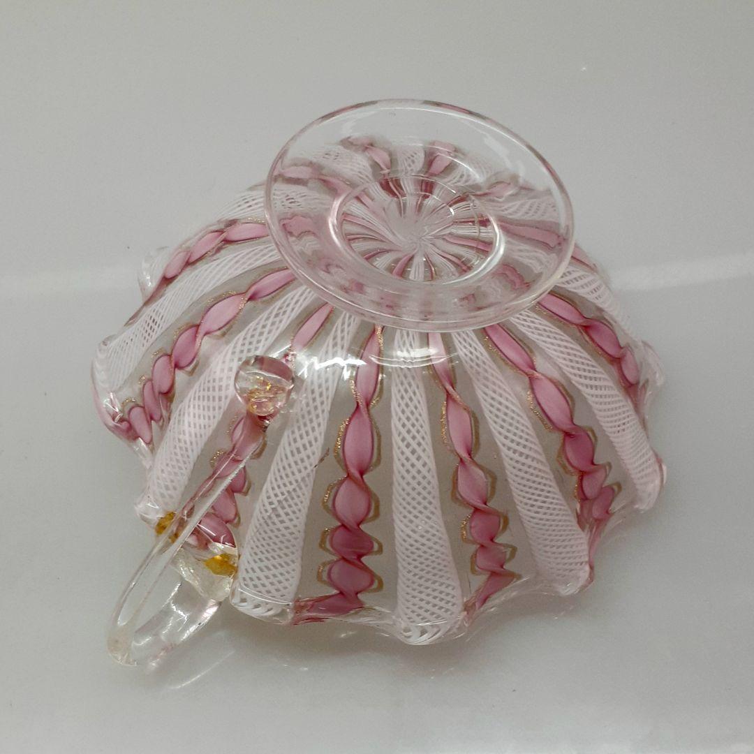 MURANO ムラノ 金彩 ピンク リボン レース デザート カップ｜