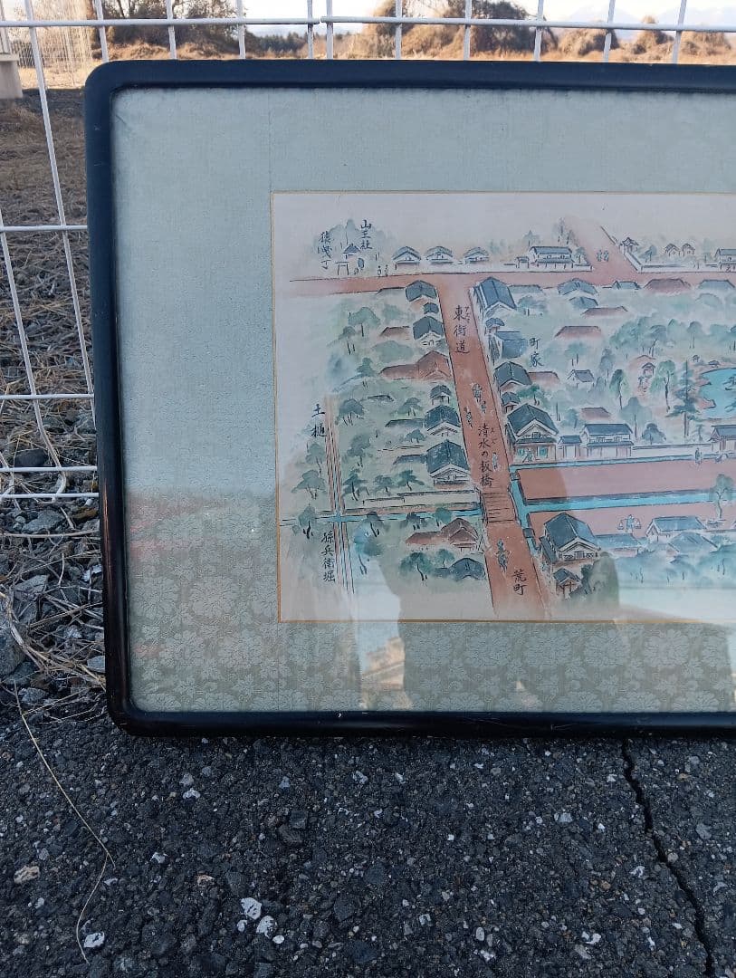 手描き風景画 日本画 古地図　仙台藩政時代末頃の清水小路　想像図 熊谷羊山