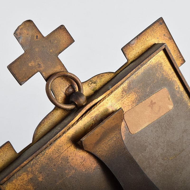 キリスト教 陶器製 聖像画 イコン 聖母子 銅製フレーム M R9408