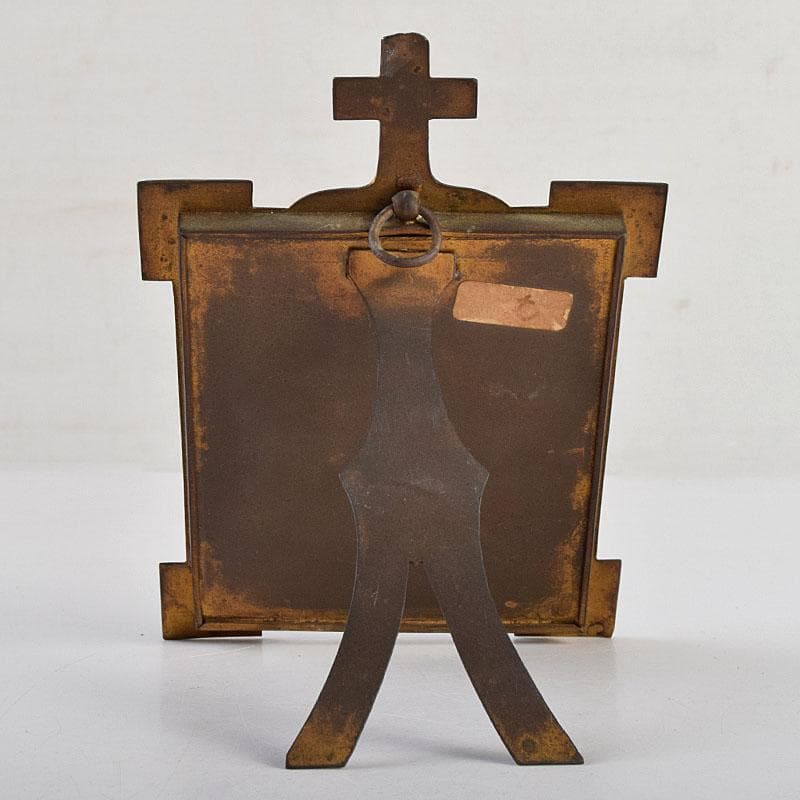 キリスト教 陶器製 聖像画 イコン 聖母子 銅製フレーム M R9408