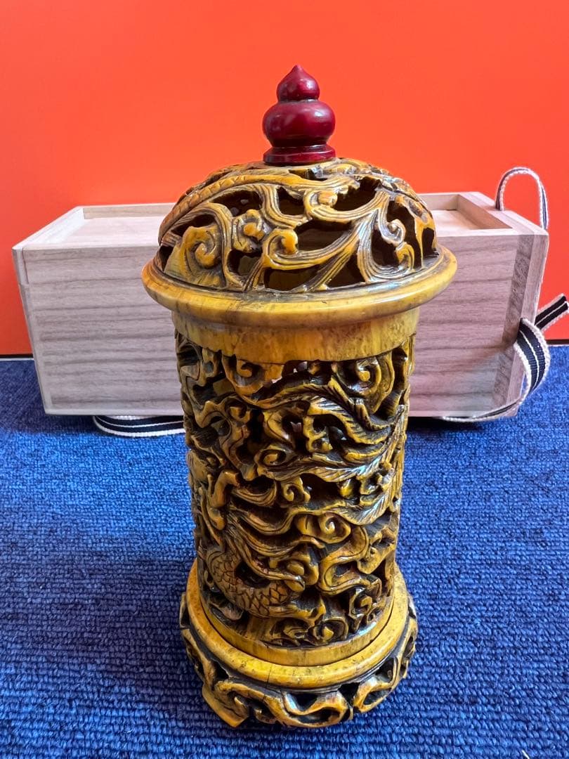 1104 中国 骨董 龍、亀模様 透かし彫り 香炉 時代物