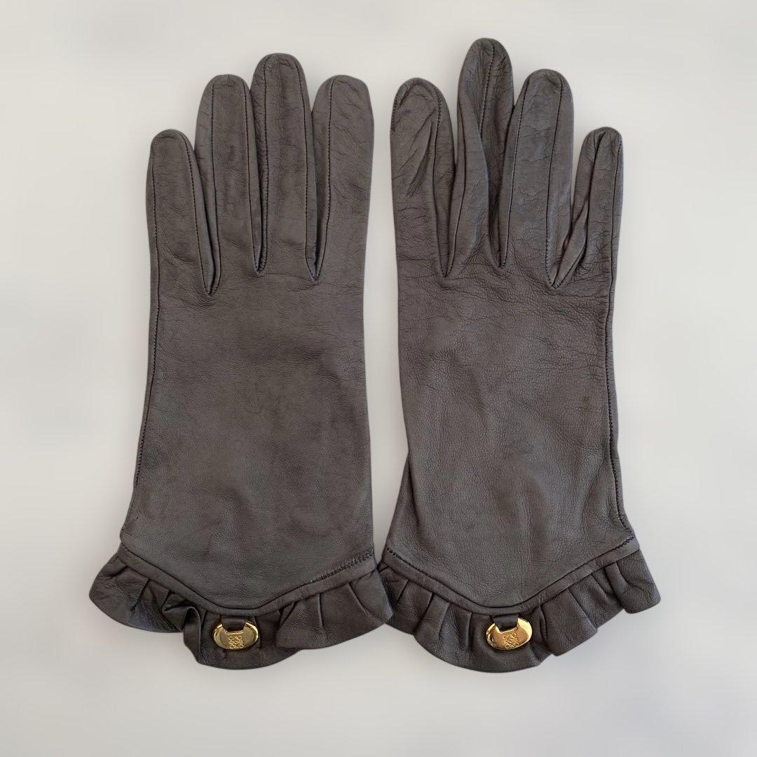スペイン製 ロエベ LOEWR レザーグローブ グレー 革手袋 裏地無し