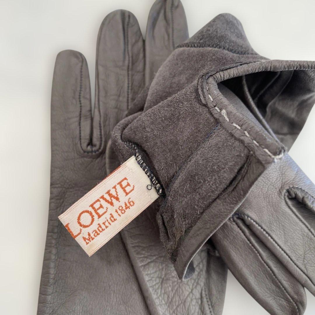 スペイン製 ロエベ LOEWR レザーグローブ グレー 革手袋 裏地無し