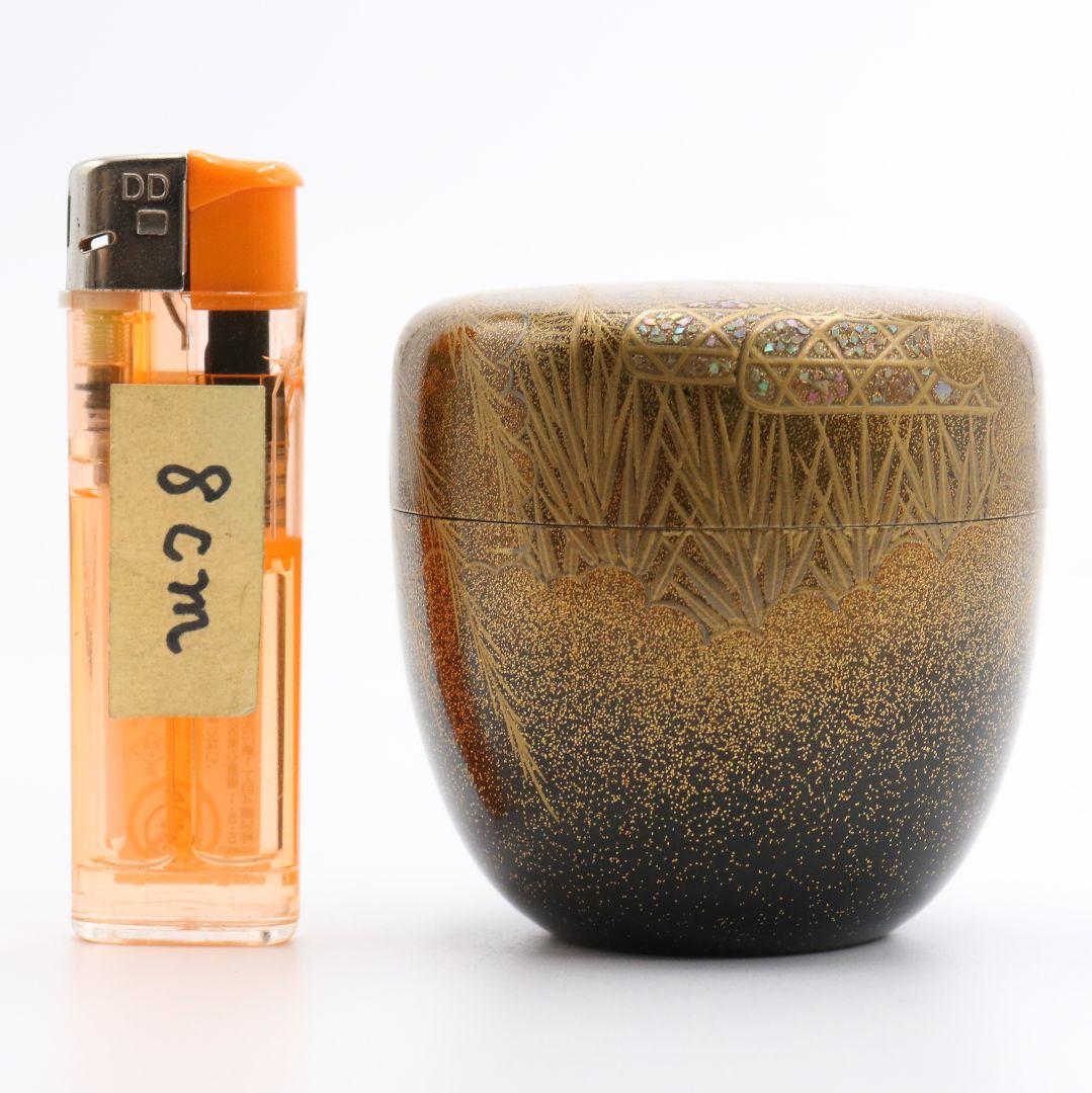 久保縫春作 芽張柳蒔絵 中棗 茶道具 共箱 AW784 N2