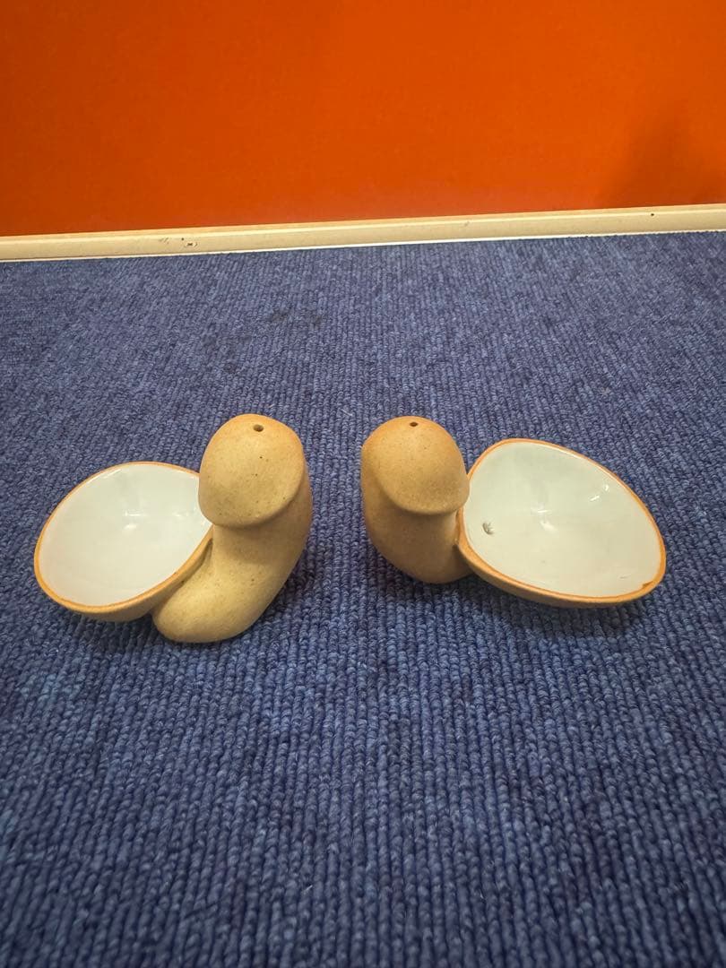 1735 美品 春画陶器 変型おかめ酒器揃　徳利1客　盃2客