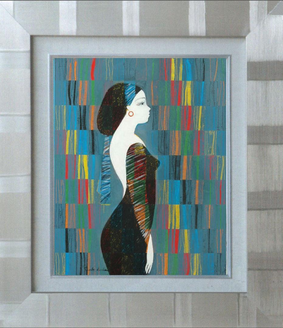 油絵 菅家令子 絵 絵画 インテリア 額付(白)uF6-030214 人物 女性