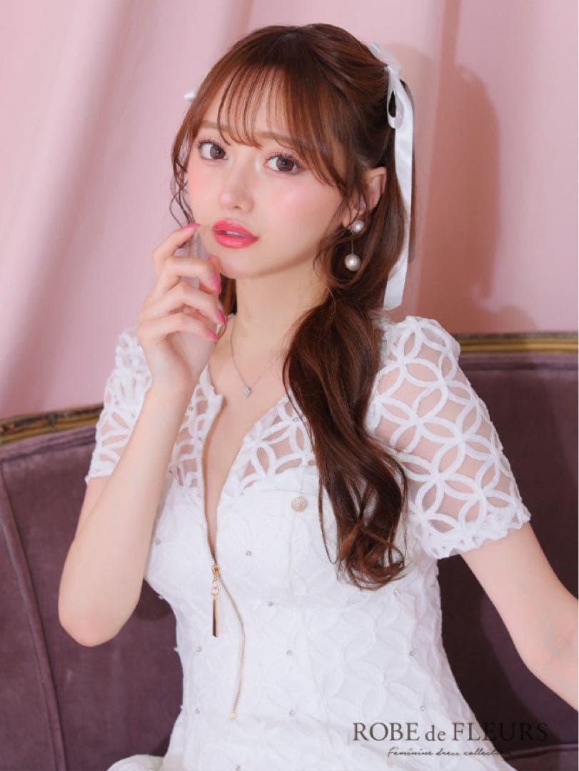 ローブドフルール ドレス キャバ ミニ レース ホワイト フレア レース