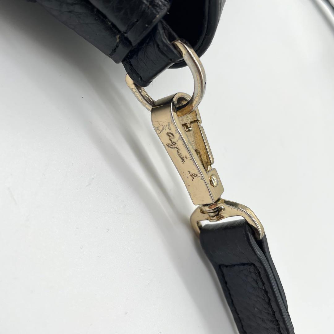 【極美品】アニエスベー　ショルダーバッグ　ゴールド金具　レザー　ブラック