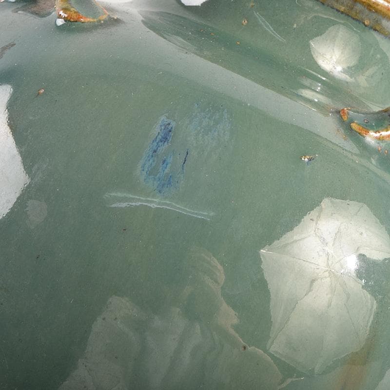 富山県 小杉焼 青磁 四耳壷形 花生 時代箱付 V R9318