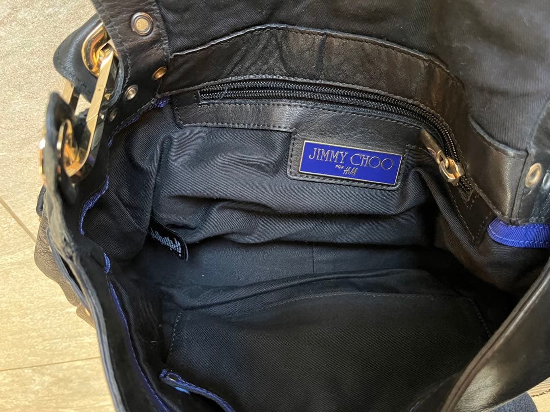 jimmy choo コラボ スタッズ付きブラックレザーショルダーバッグ