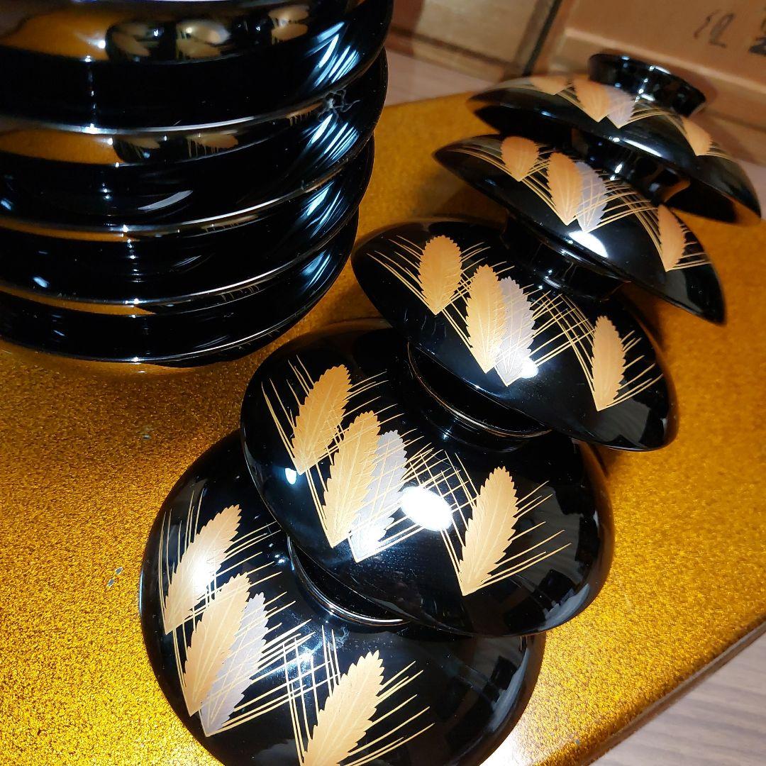 輪島黒塗金銀麦頭蒔絵椀五