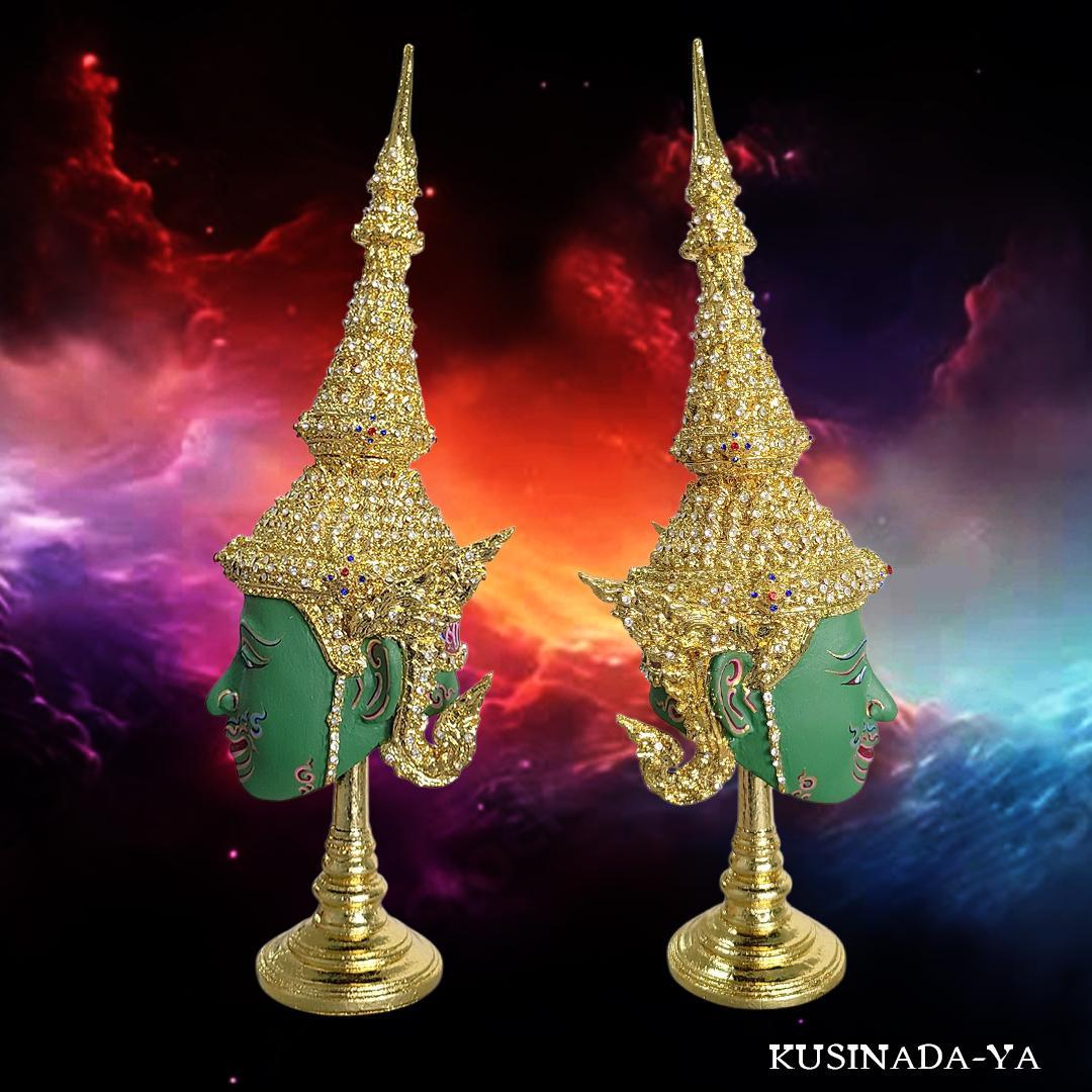 コンマスク インドラ タイ芸術品 魔除け 厄除け 仮面 台座付き タイお守り