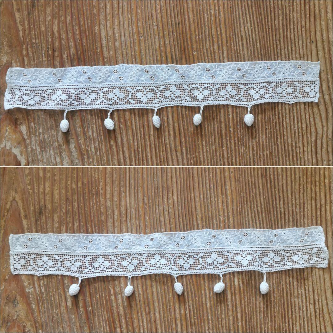 アンティークフランス 小花刺繍＆リネンフィレレース クロシェ編木の実