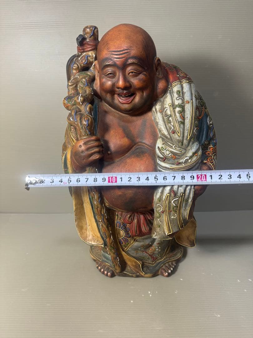 2593 九谷焼 布袋様 置物 陶芸 七福神 縁起物 時代物