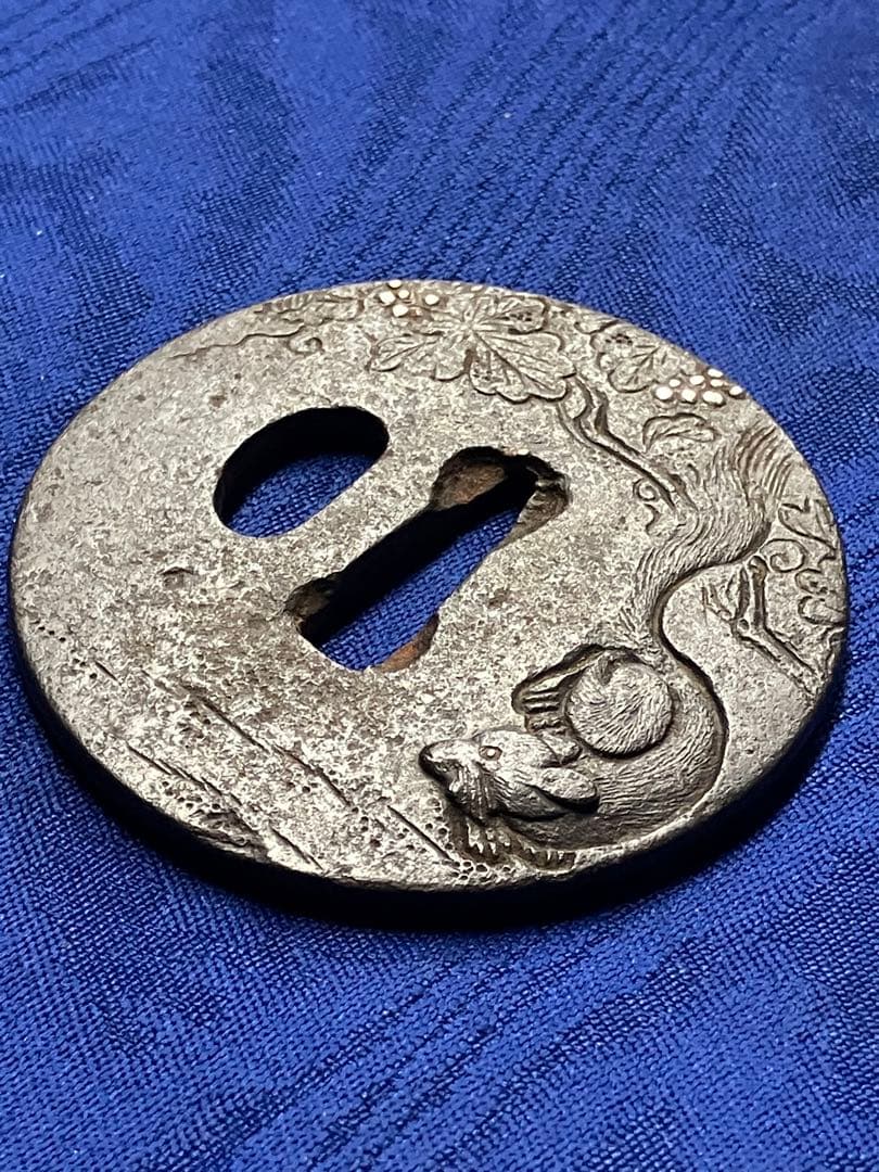 鍔　日本刀　鉄鍔　時代物　銀象嵌