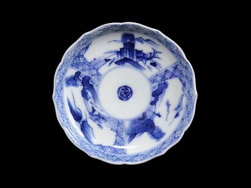 平戸 伊万里 立正堂製 割絵 山水紋の図 4寸皿 5枚