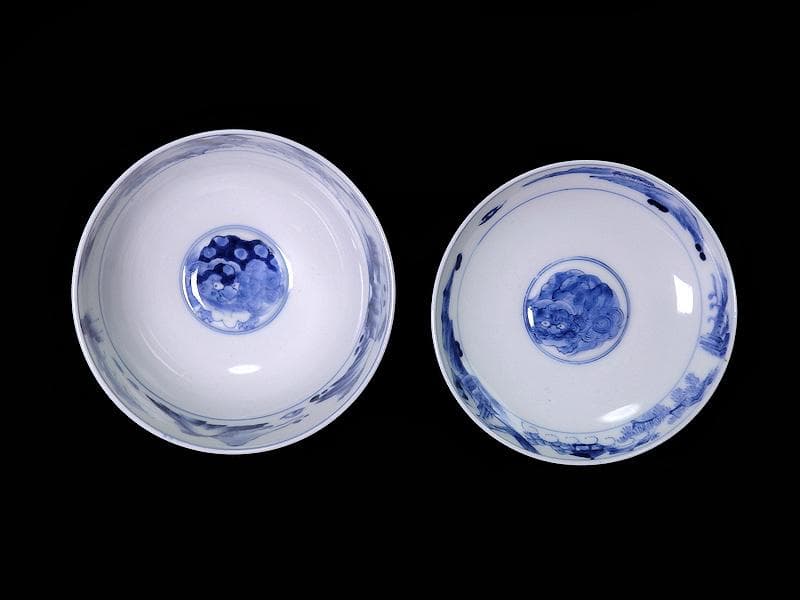 平戸　染付　唐獅子牡丹の図　蓋茶碗　E863AS-COz