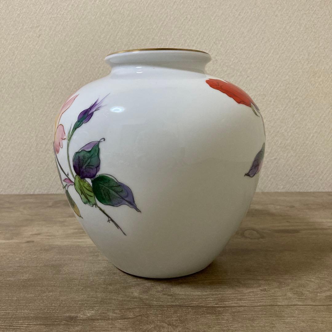 オールドノリタケ日本陶器会社金縁手描きバラ花瓶S.Kimura