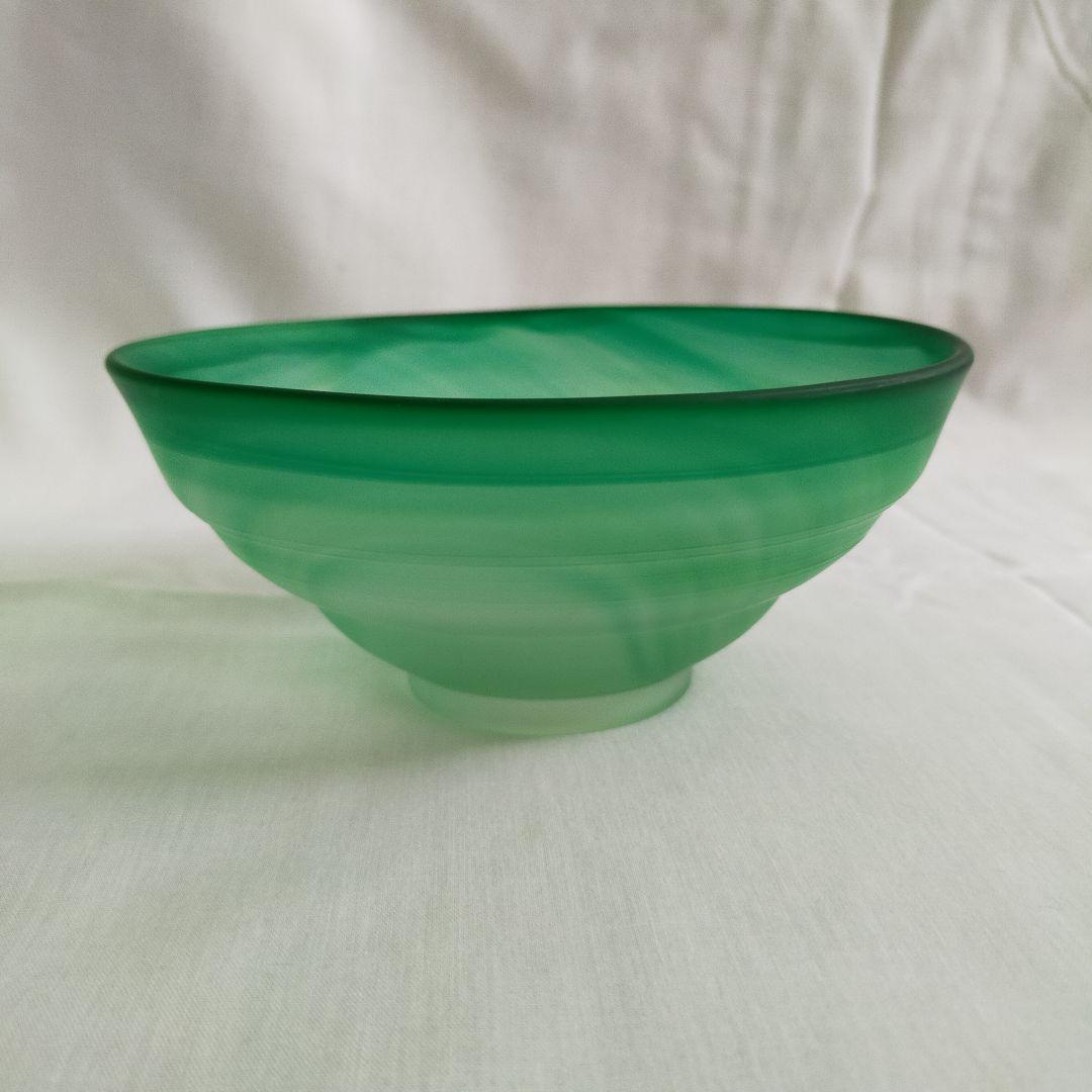 硝子茶碗 関吉昭作 茶道 平茶碗 黄緑色 耐熱処理ガラス【中古美品