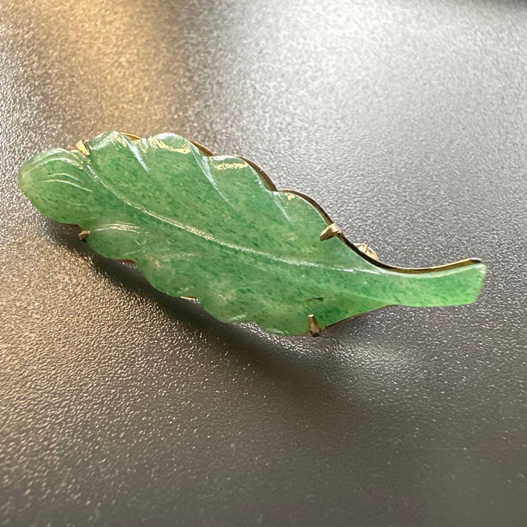 K18 翡翠 グリーン 葉っぱ型 ブローチ