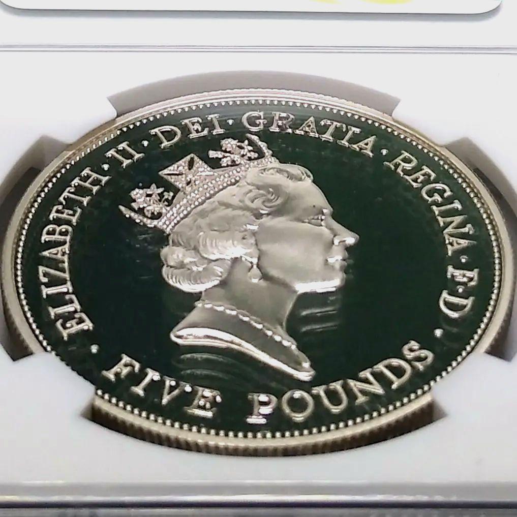 1990 クイーン・マザー 生誕90周年 5ポンド 銀貨 NGC PF69UC