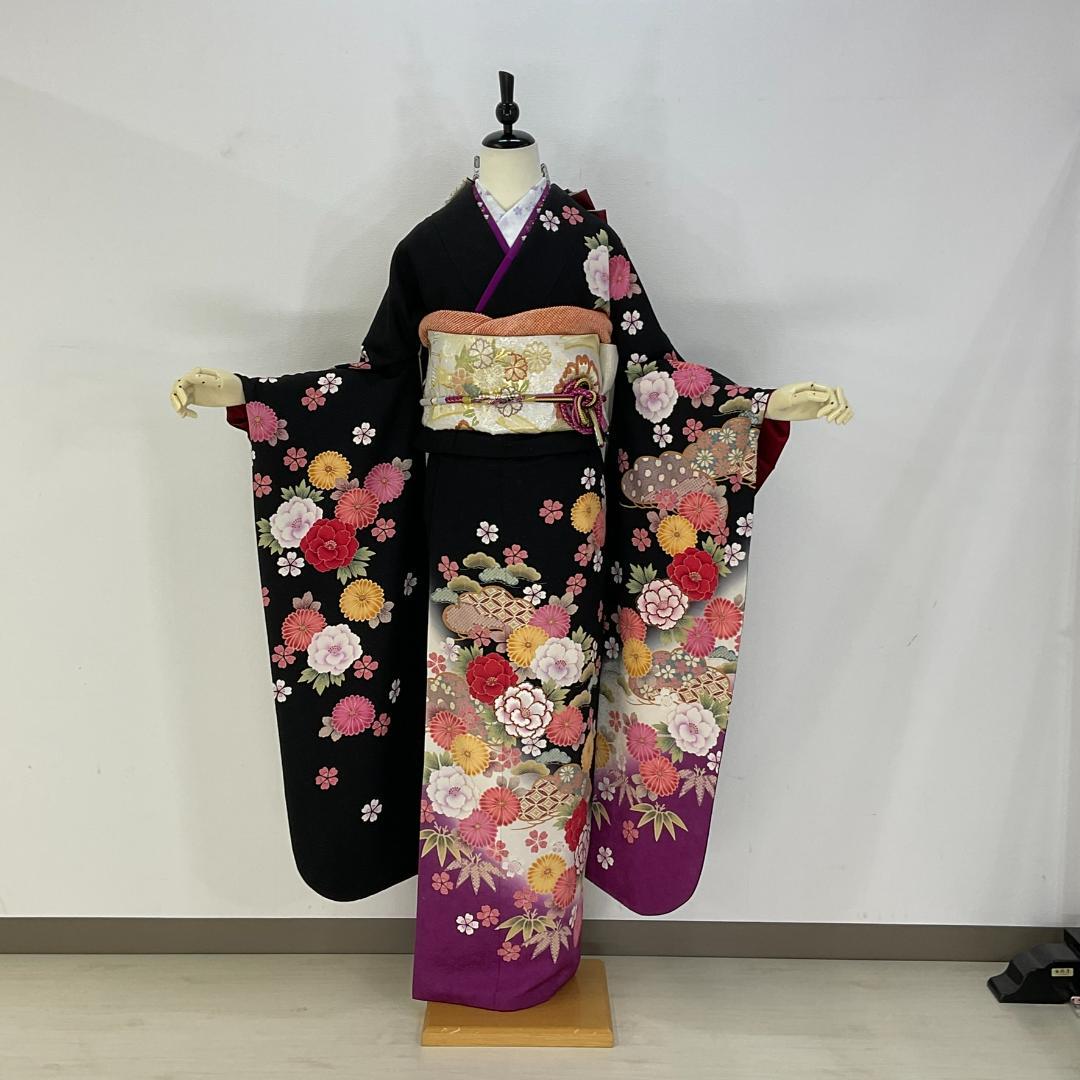 510z22☆紅型 中振袖 小柄な方にも 古典柄 青☆美品 成人式結婚式十三参り