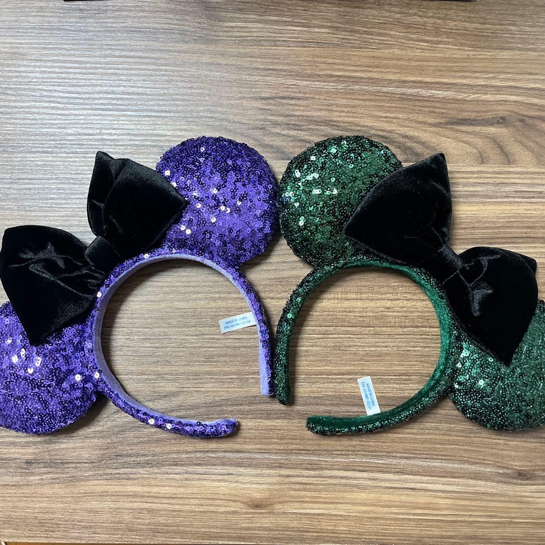 ディズニー カチューシャ スパンコール 緑 紫 ハロウィン - メルカリ