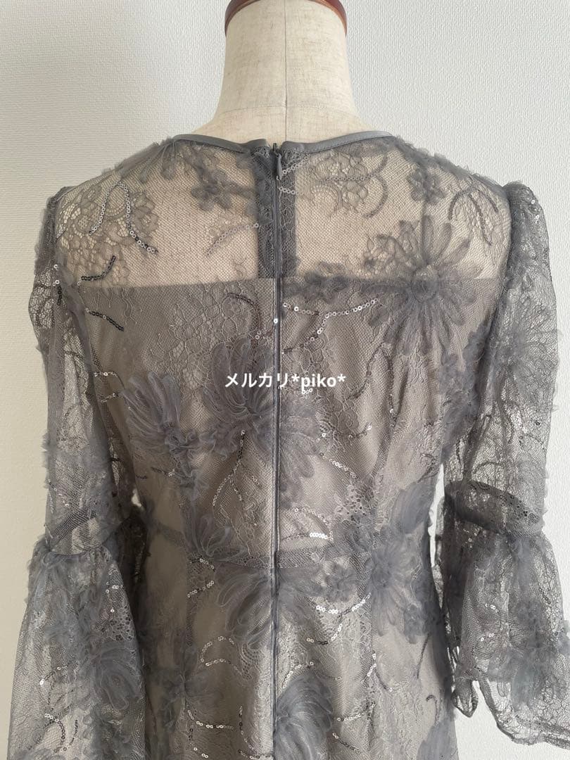 【1回着用】☆Leja レジャ スパンコールレーススリーブIラインロングドレス