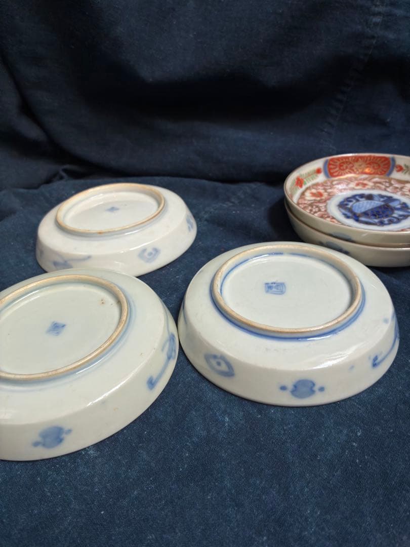 古伊万里 金彩色絵花文様 小皿 5枚 傷無し 明治 直径12.3センチ