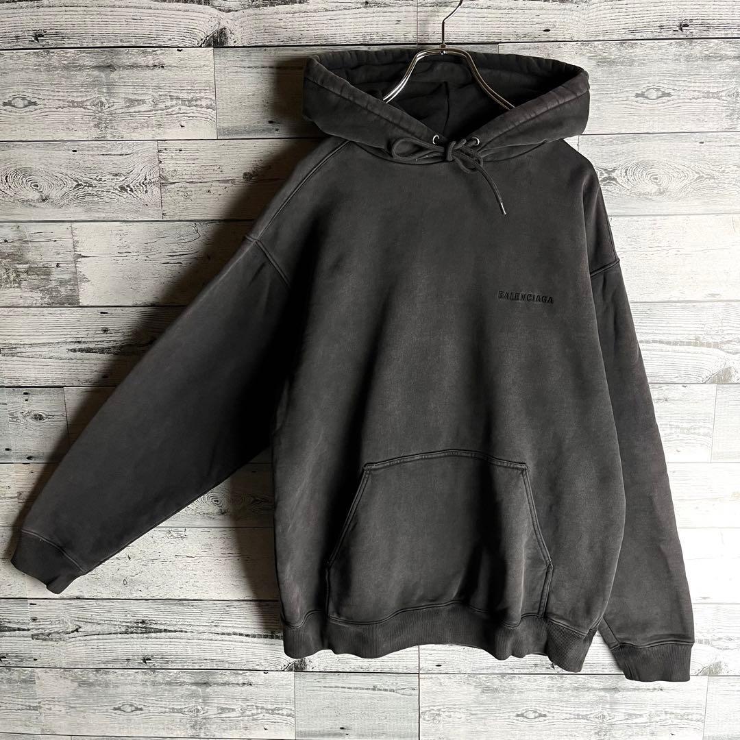 【超希少デザイン】バレンシアガ☆ 両面刺繍ロゴ入り ヴィンテージ加工 パーカー.
