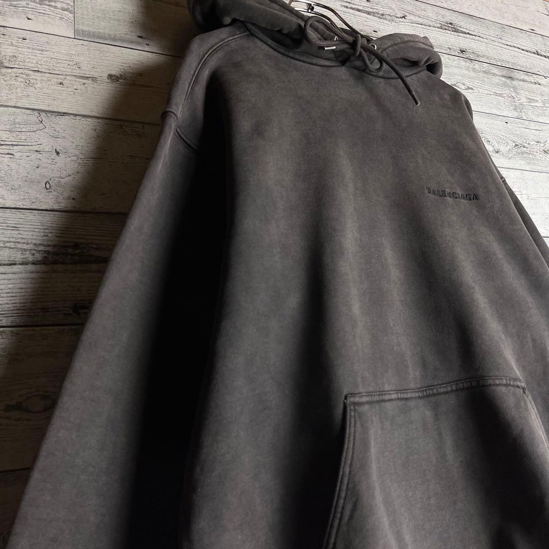 【超希少デザイン】バレンシアガ☆ 両面刺繍ロゴ入り ヴィンテージ加工 パーカー.