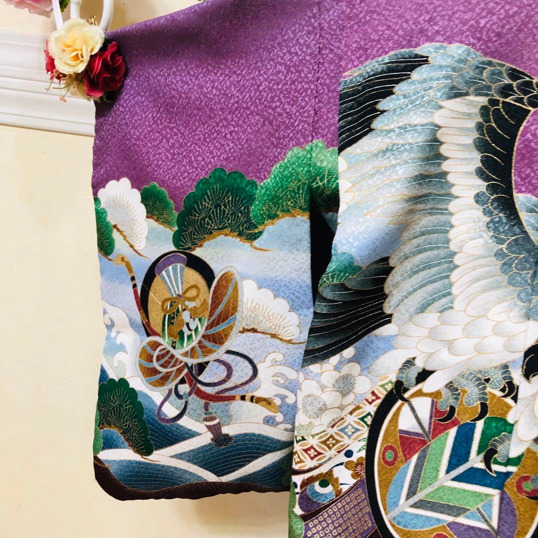 七五三 五歳‼️豪華紫系に鷹金彩煌びやか❤️完全フルセット‼️家から揃える無し 銘品‼️