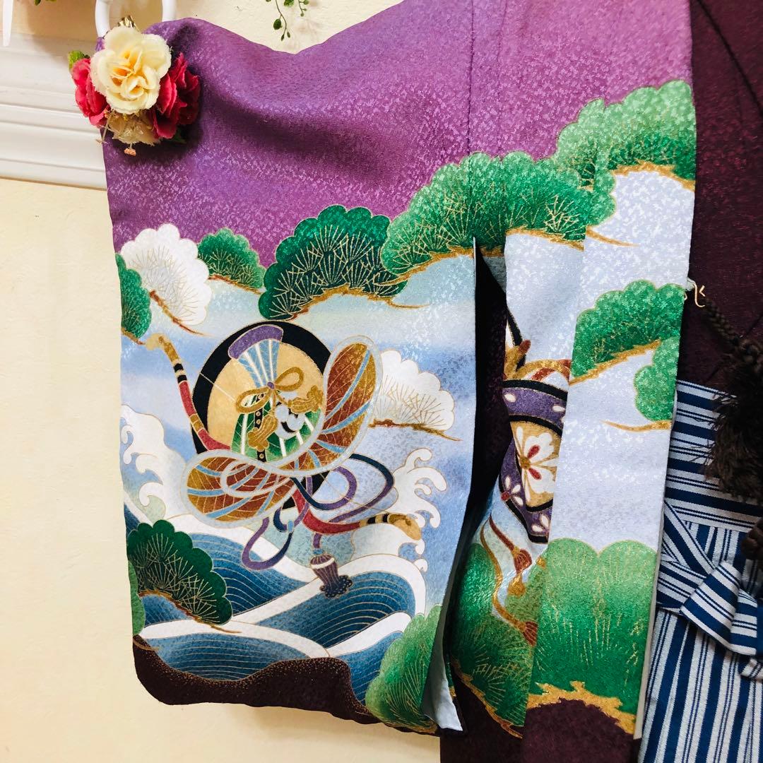七五三 五歳‼️豪華紫系に鷹金彩煌びやか❤️完全フルセット‼️家から揃える無し 銘品‼️