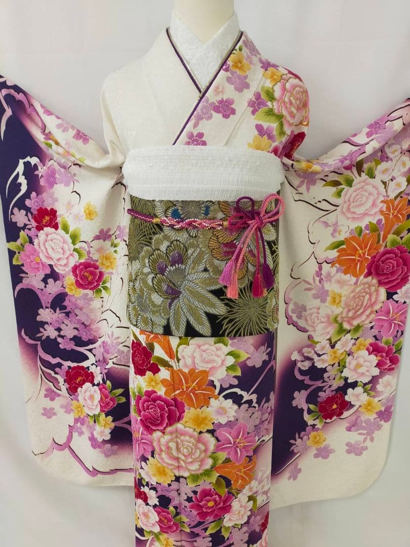 WA-Modern】正絹 振袖 7点フルセット