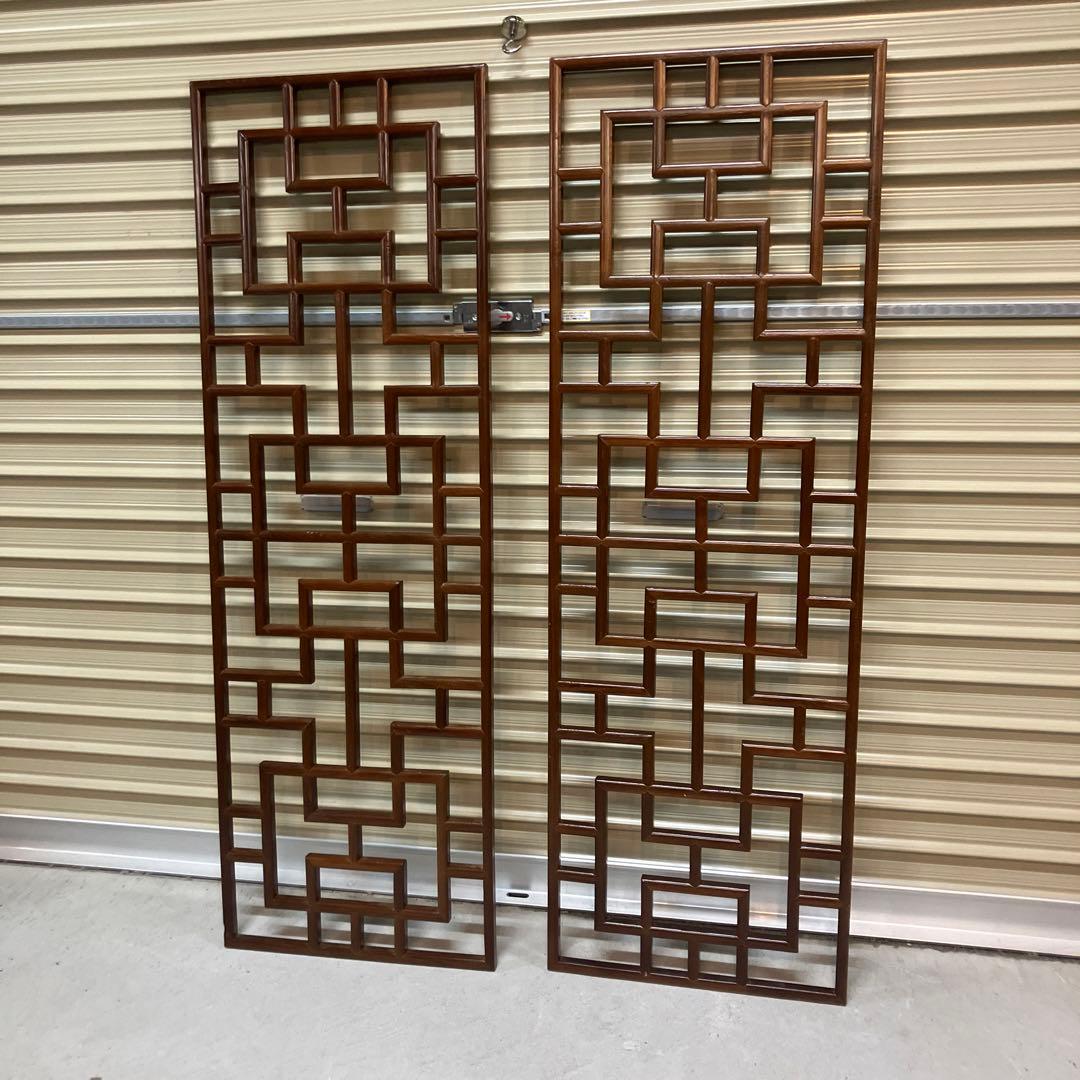 ① 中国格子 透かし建具 2枚セット 中国家具 骨董品 欄間 みやび格子