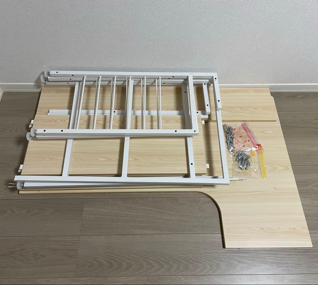 【美品】L字型パソコンデスク ディスプレイ棚付き ナチュラルカラー