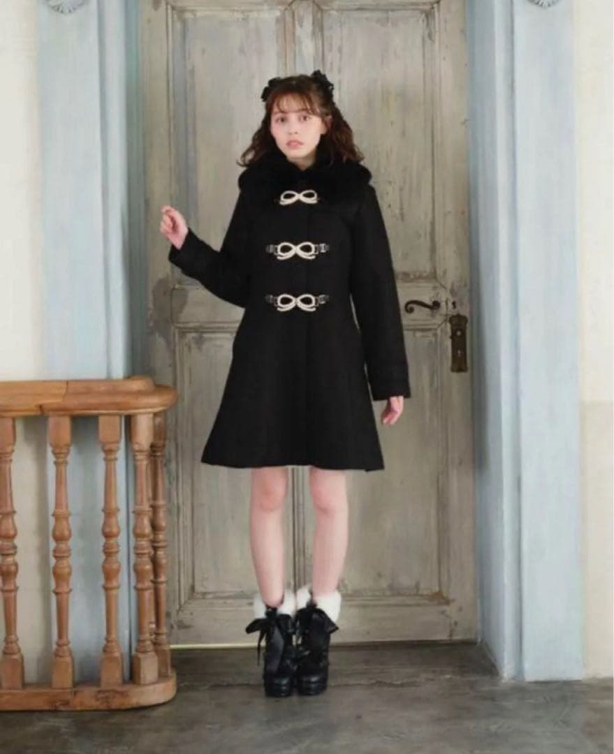 LIZ LISA リズリサ パールリボンビット コート ブラック ファー 黒