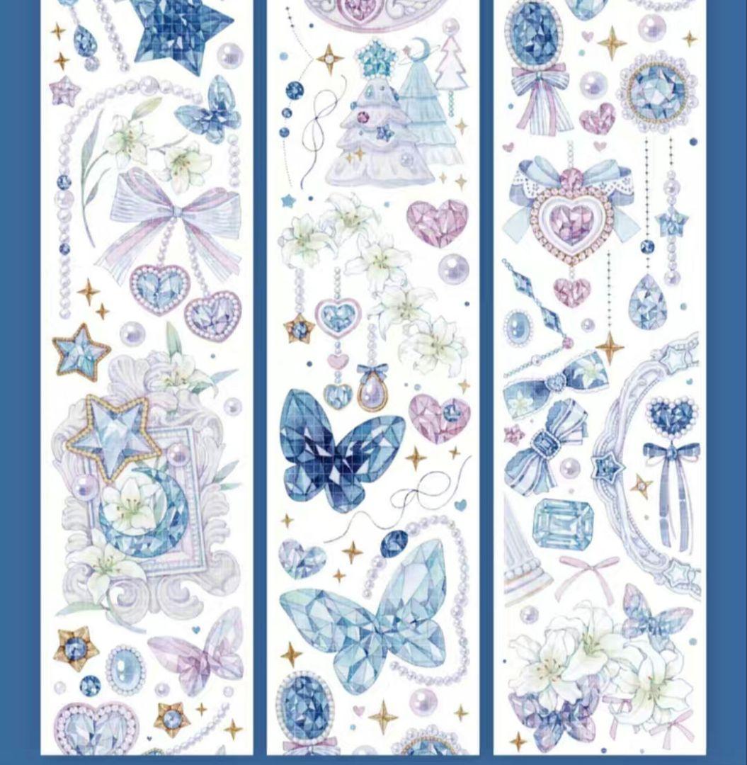 巻売 491☆ 海外 マスキングテープ マステ PET 装飾 花 蝶 銀ホロ