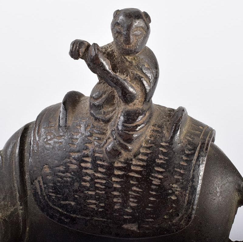 中国　古銅宣徳銅　牛に唐子　のったり香炉　置物　V　R4228