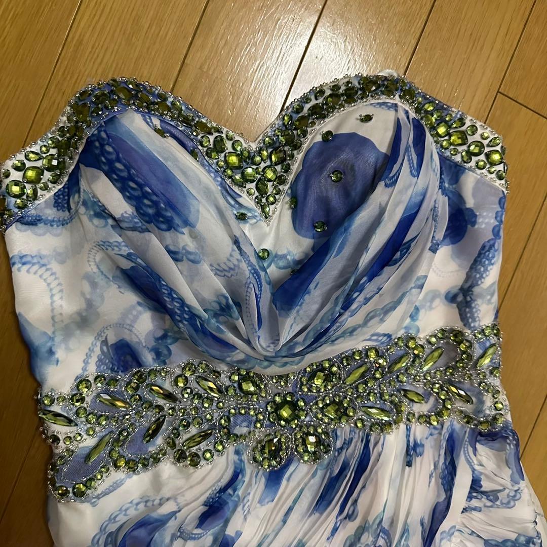 ブルー　ビジュー キャバドレス 盛れる ナイトドレス