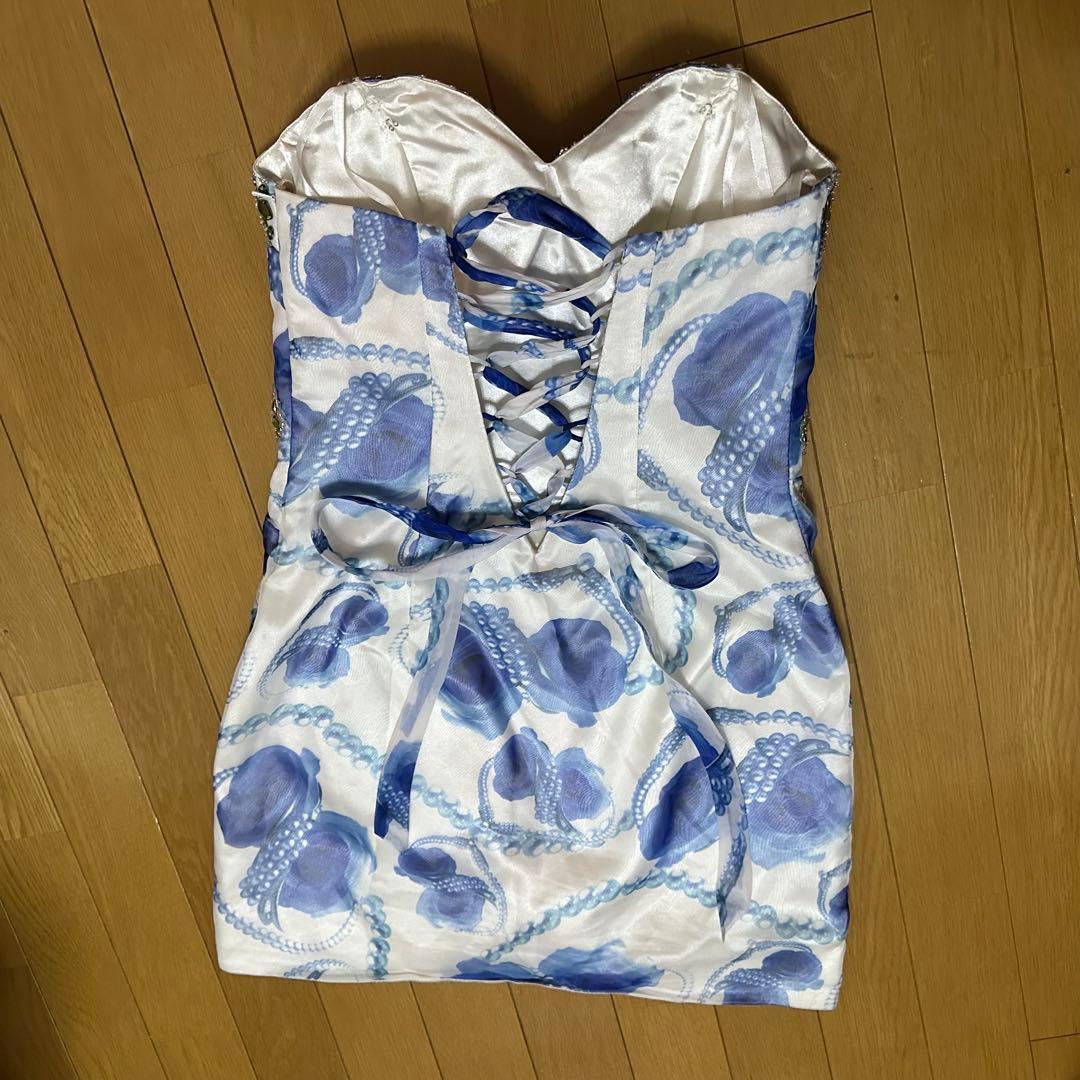 ブルー　ビジュー キャバドレス 盛れる ナイトドレス